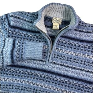 LL Bean 100% Shetland Wool 1/4 Zip Mock Neck Blue Sweater Men's Medium